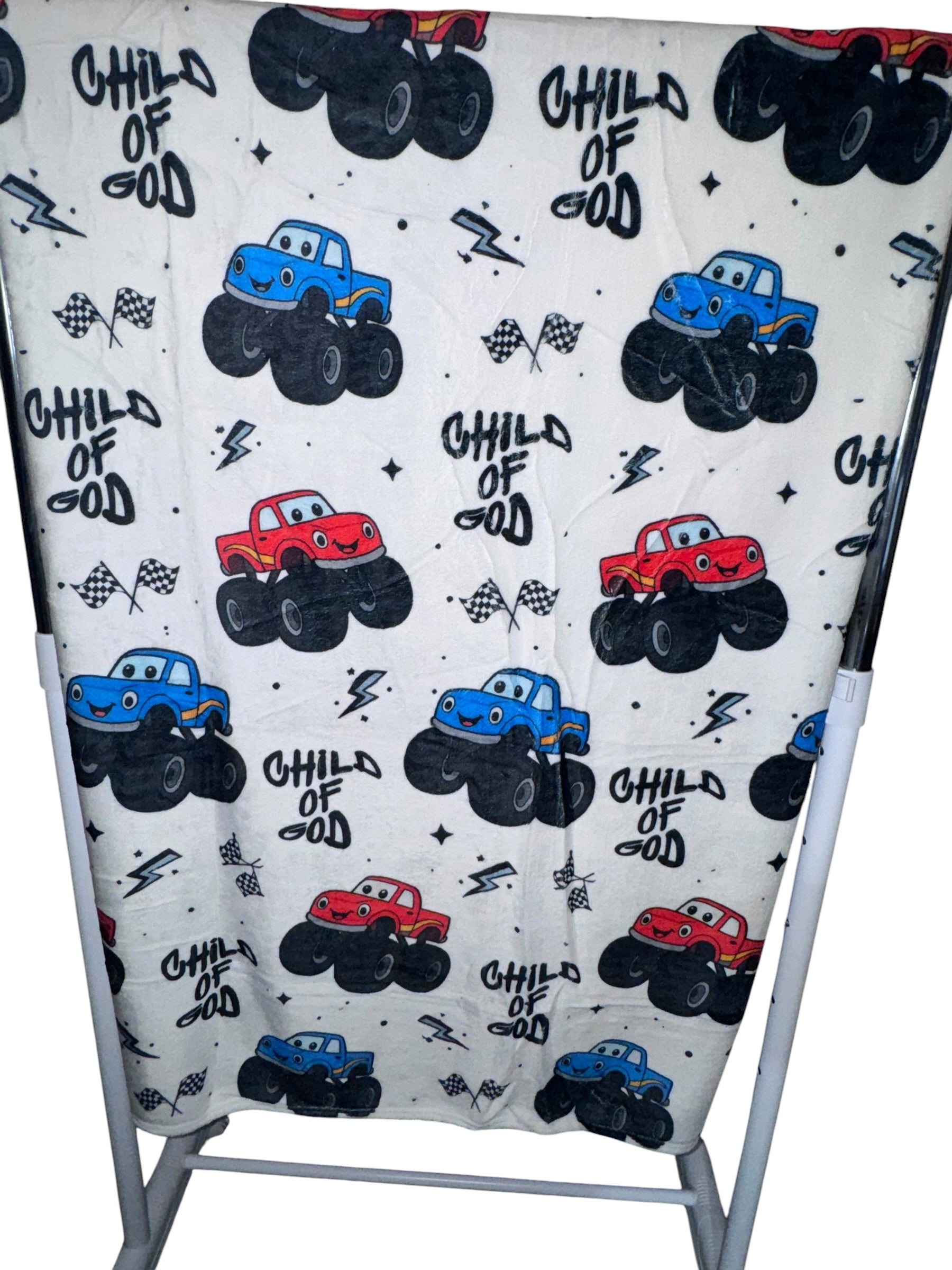 50X60 Child Of God Monster Trucks Minky Plush Blanket